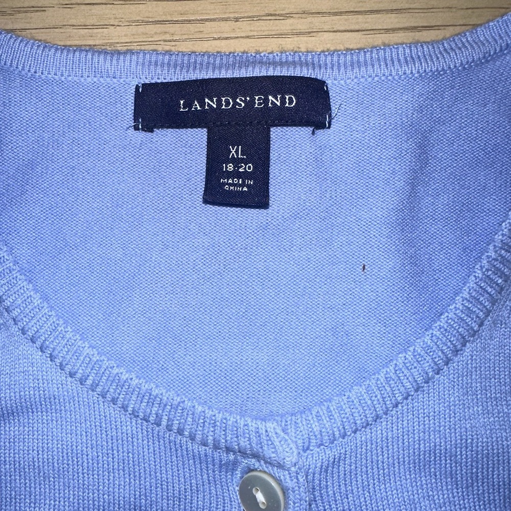 Lands' End Women’s Blue Knit Crew Neck Button Front Cardigan Sweater XL 39097